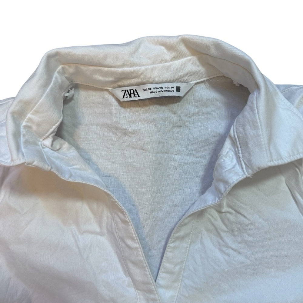 Zara White Button Down Tiered Ling Sleeve Mini Dress 100% Cotton Size XS - Picture 6 of 14